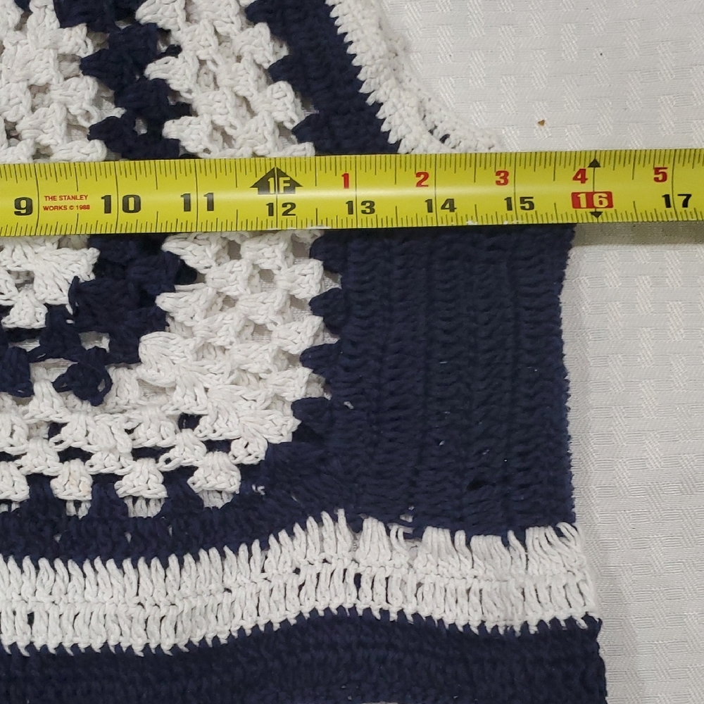 Zara Dark Blue and White Coastal Crochet Crop Top - Picture 8 of 10